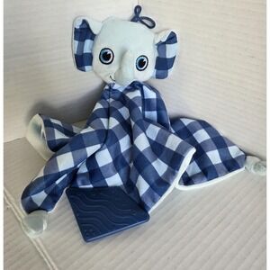 BooginHead Elephant White Blue Baby Lovey Security Blanket Teether Embroidered